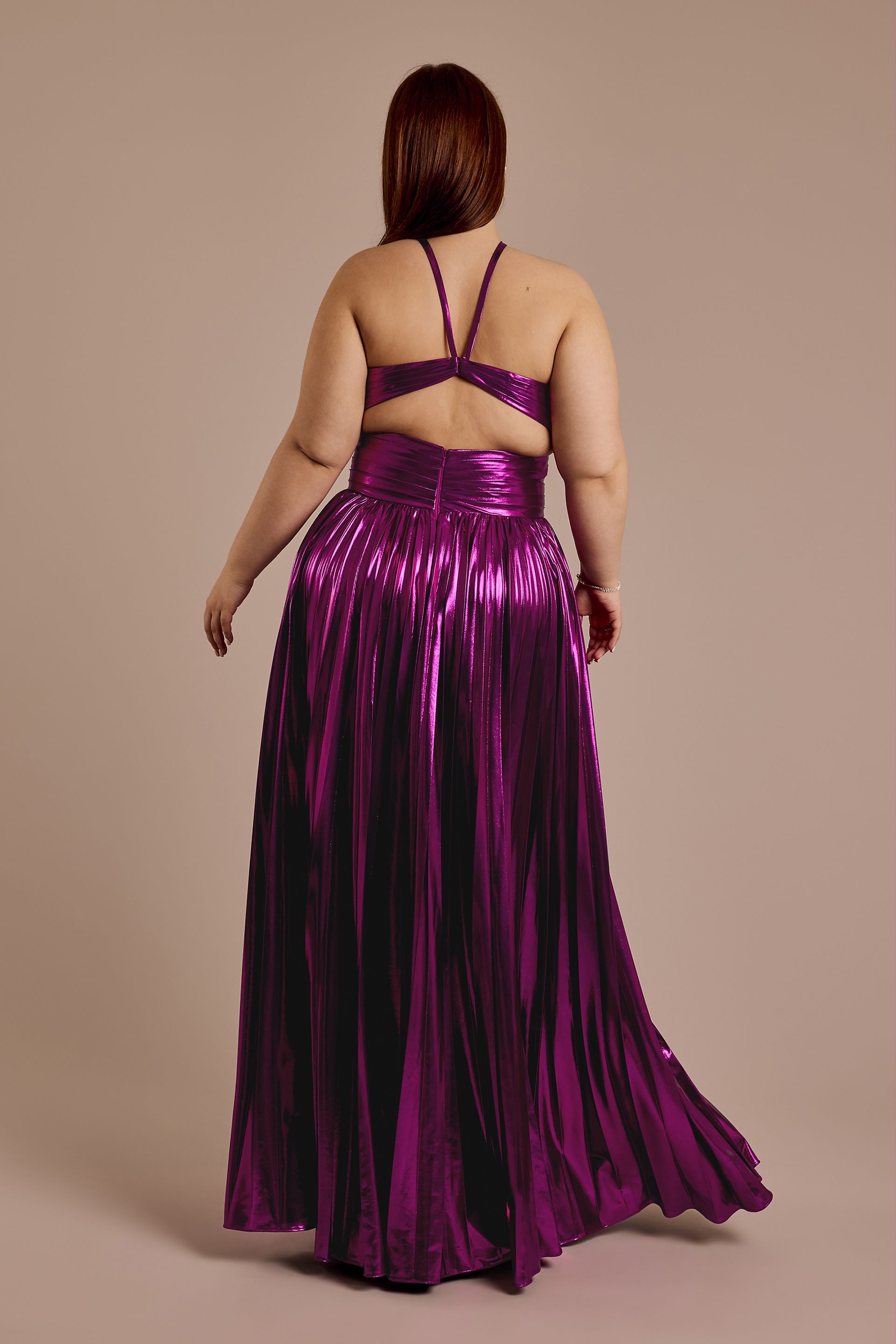 Liquid Metallic Pleated A-line Dress | David's Bridal