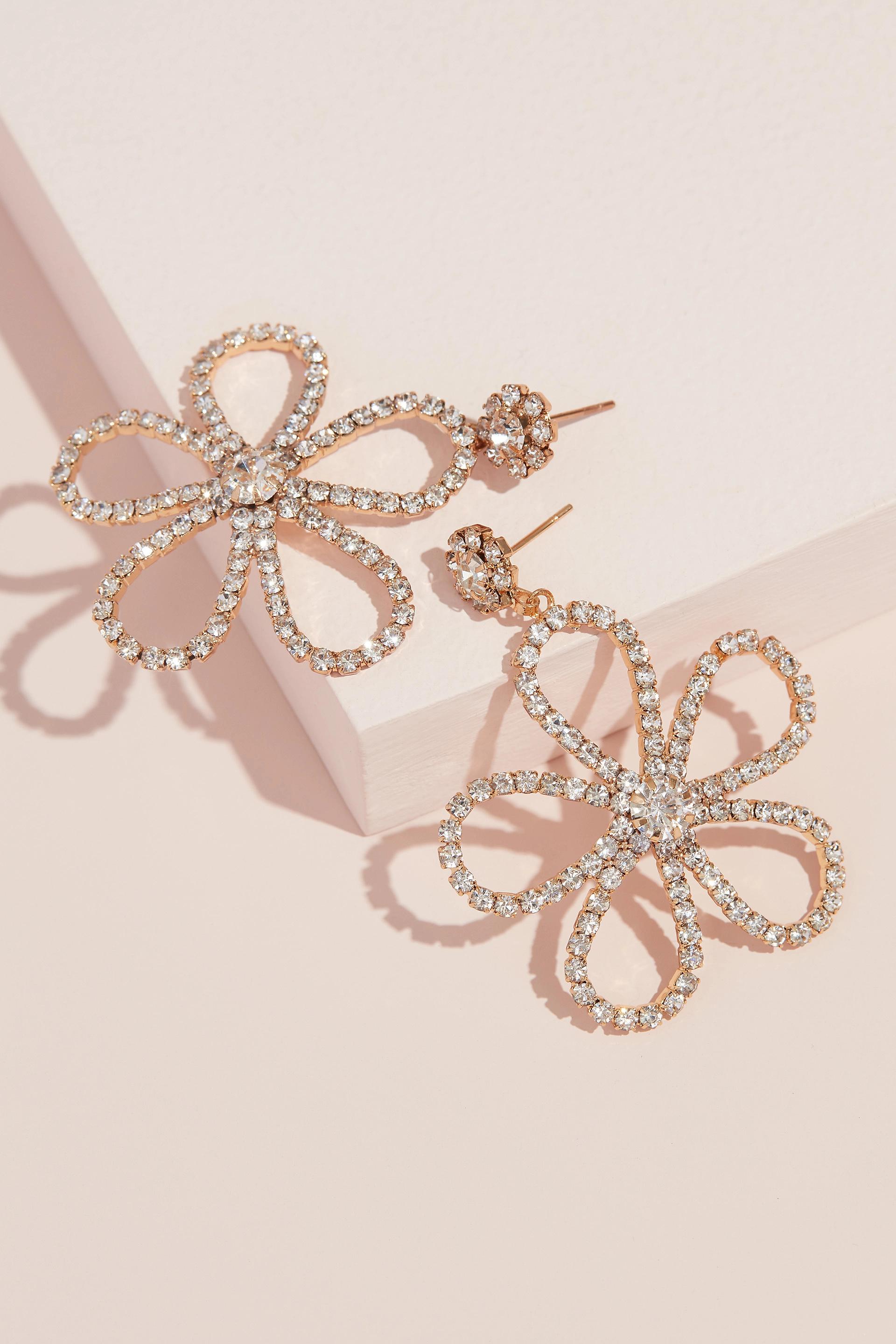 Picture of Crystal Dangling Flower Stud Earrings