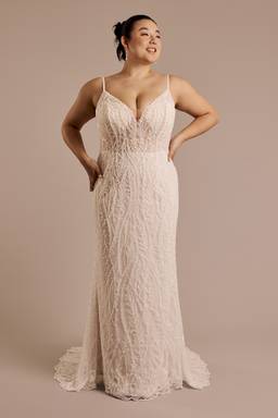 beaded sheath v-neck dress with godets David's Bridal, DB Studio's beaded sheath v-neck dress with godets Wedding  Dress Save 50%