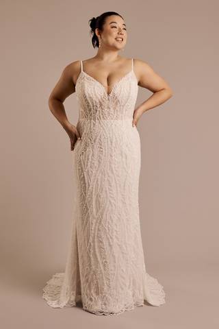 View Melissa Sweet Beaded V-Neck Sheath Wedding Dress in all available color and sizes Picture of Beaded V-Neck Sheath Wedding Dress