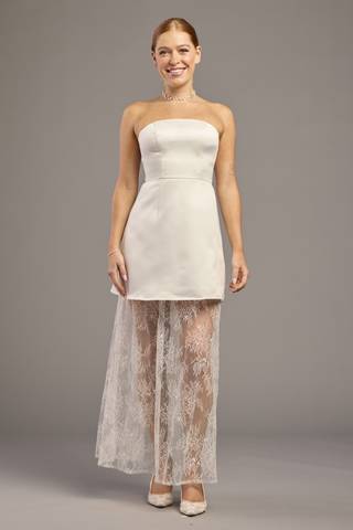 View DB Studio Satin Mini Dress with Removable Lace Underskirt in all available color and sizes Picture of Satin Mini Dress with Removable Lace Underskirt