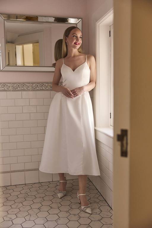 dena drop-waist midi-dress in white by staud Staud Dena Drop-Waist Midi-Dress