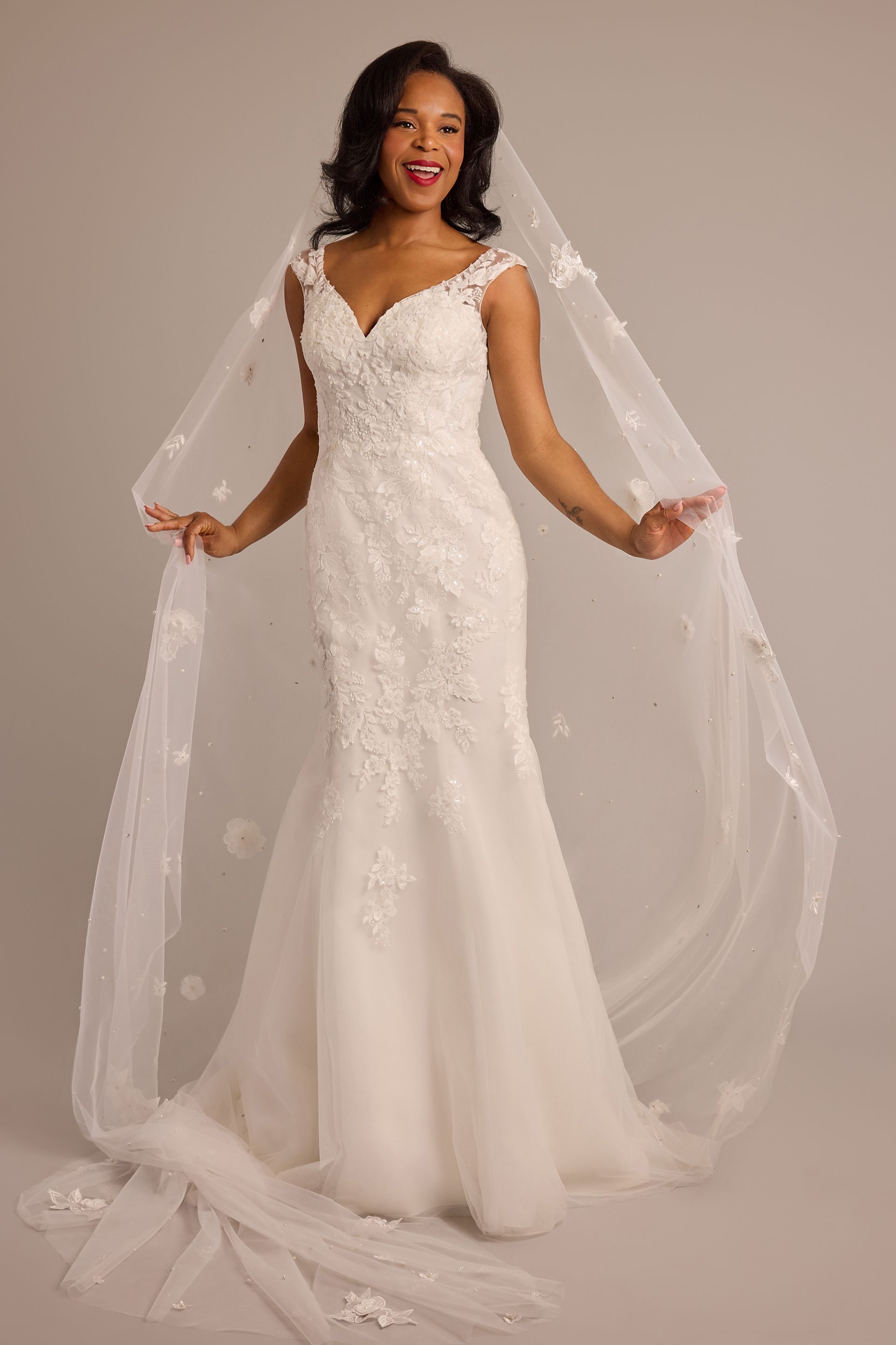 Floral Lace Appliqued Cathedral Veil | David's Bridal