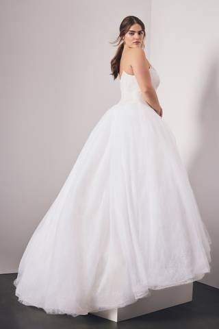 View Vera Wang Bride Veiled Lace Ball Gown with Inverted Basque Waist in all available color and sizes Picture of Veiled Lace Ball Gown with Inverted Basque Waist