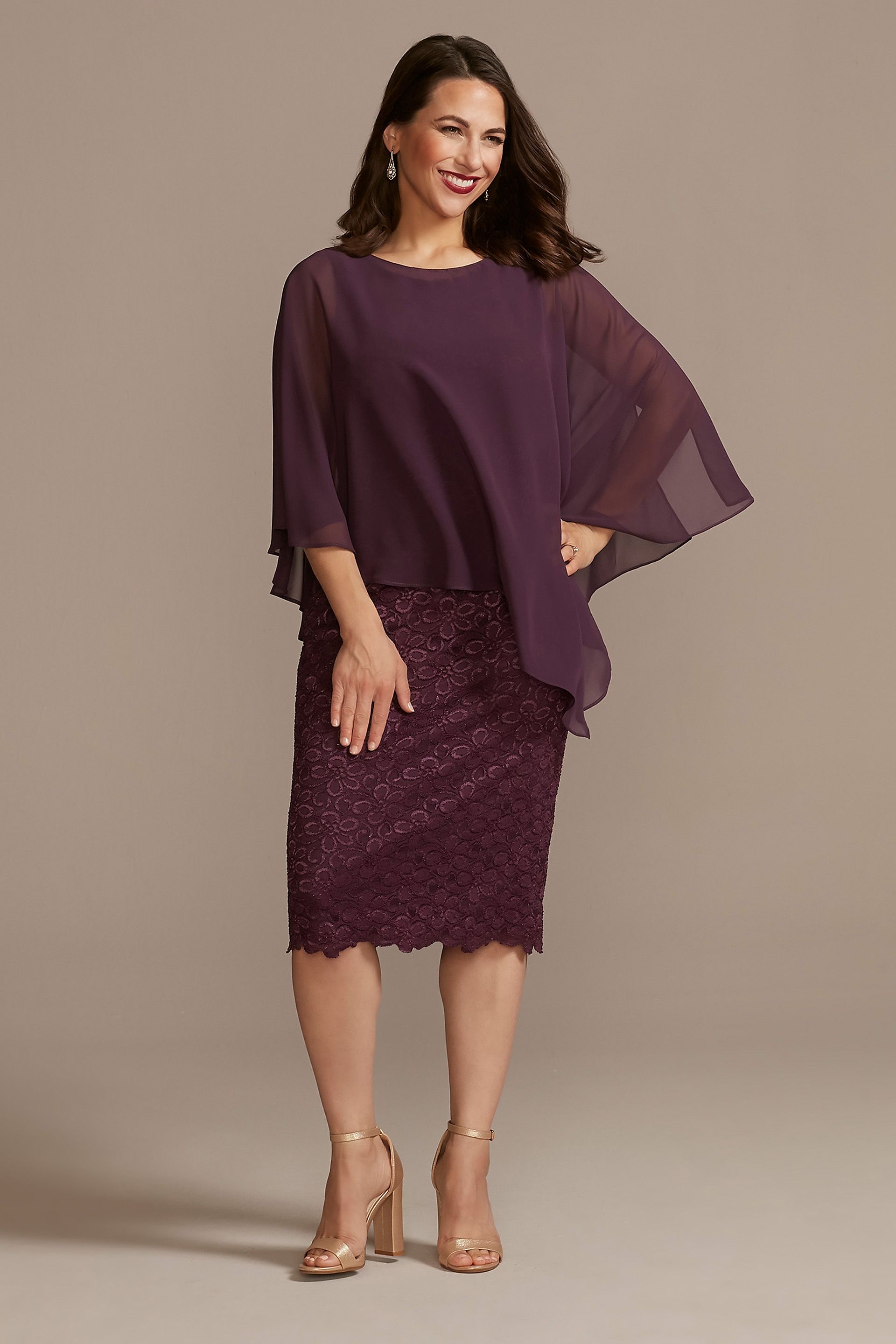 Picture of Short Lace Sheath Dress with Asymmetrical Capelet