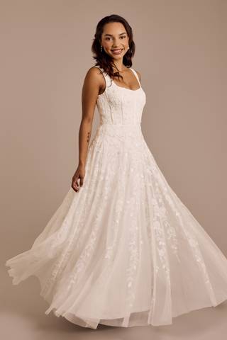 View Melissa Sweet Beaded Square Neck A-Line Wedding Dress in all available color and sizes Picture of Beaded Square Neck A-Line Wedding Dress