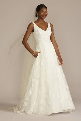 View DB Studio V-Neck Embroidered Lace A-Line Wedding Dress in all available color and sizes Picture of V-Neck Embroidered Lace A-Line Wedding Dress