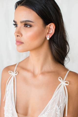 View Brides and Hairpins Phoebe Faux Pearl and Crystal Drop Earrings in all available color and sizes Picture of Phoebe Faux Pearl and Crystal Drop Earrings