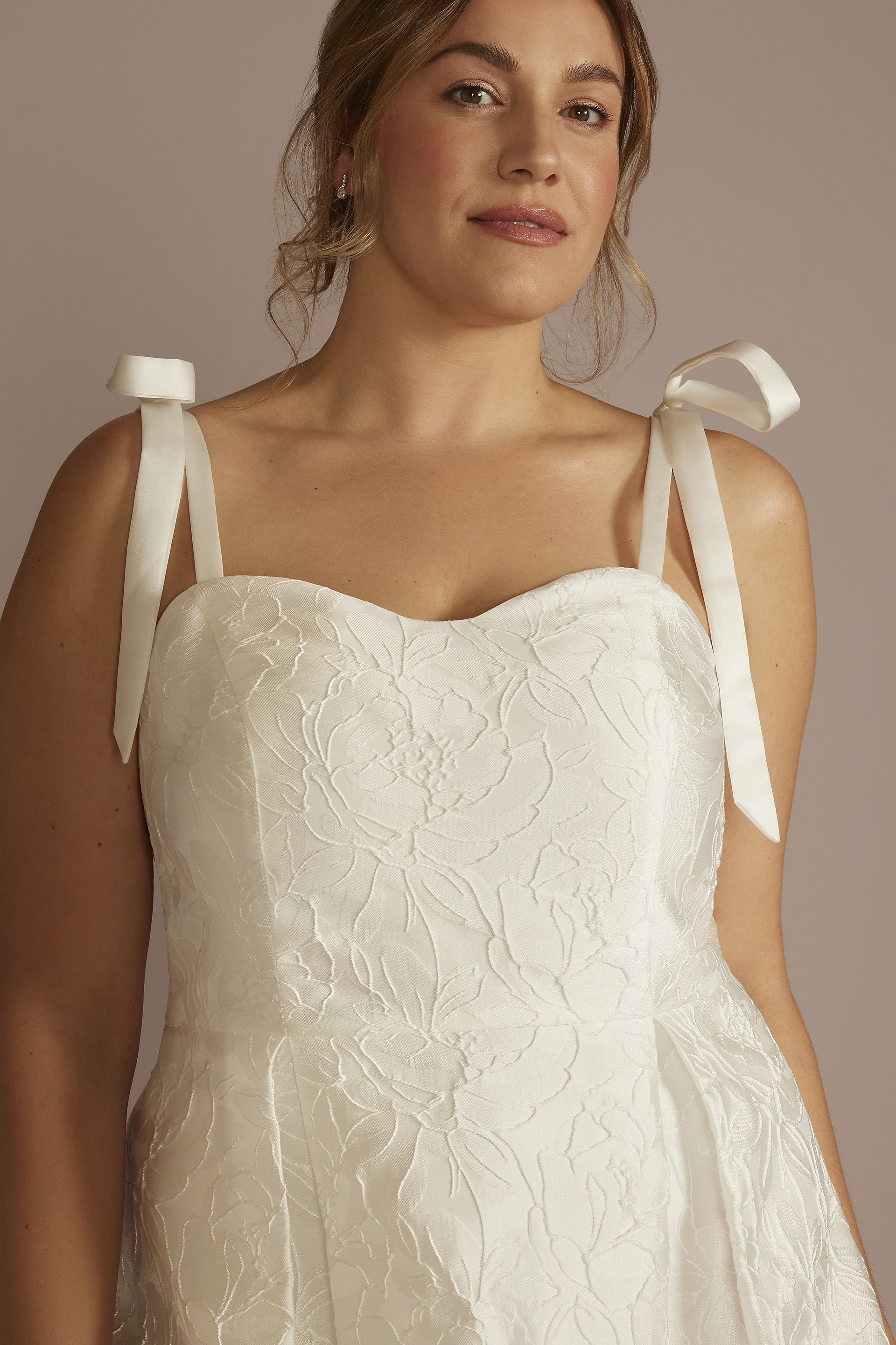 Short Jacquard A-Line Dress with Removable Straps | David's Bridal