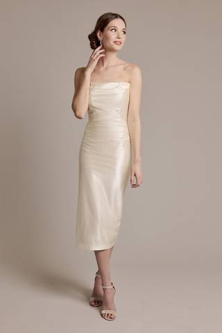 View DB Studio Sculpting Satin Midi Dress with Draped Bodice in all available color and sizes Picture of Sculpting Satin Midi Dress with Draped Bodice