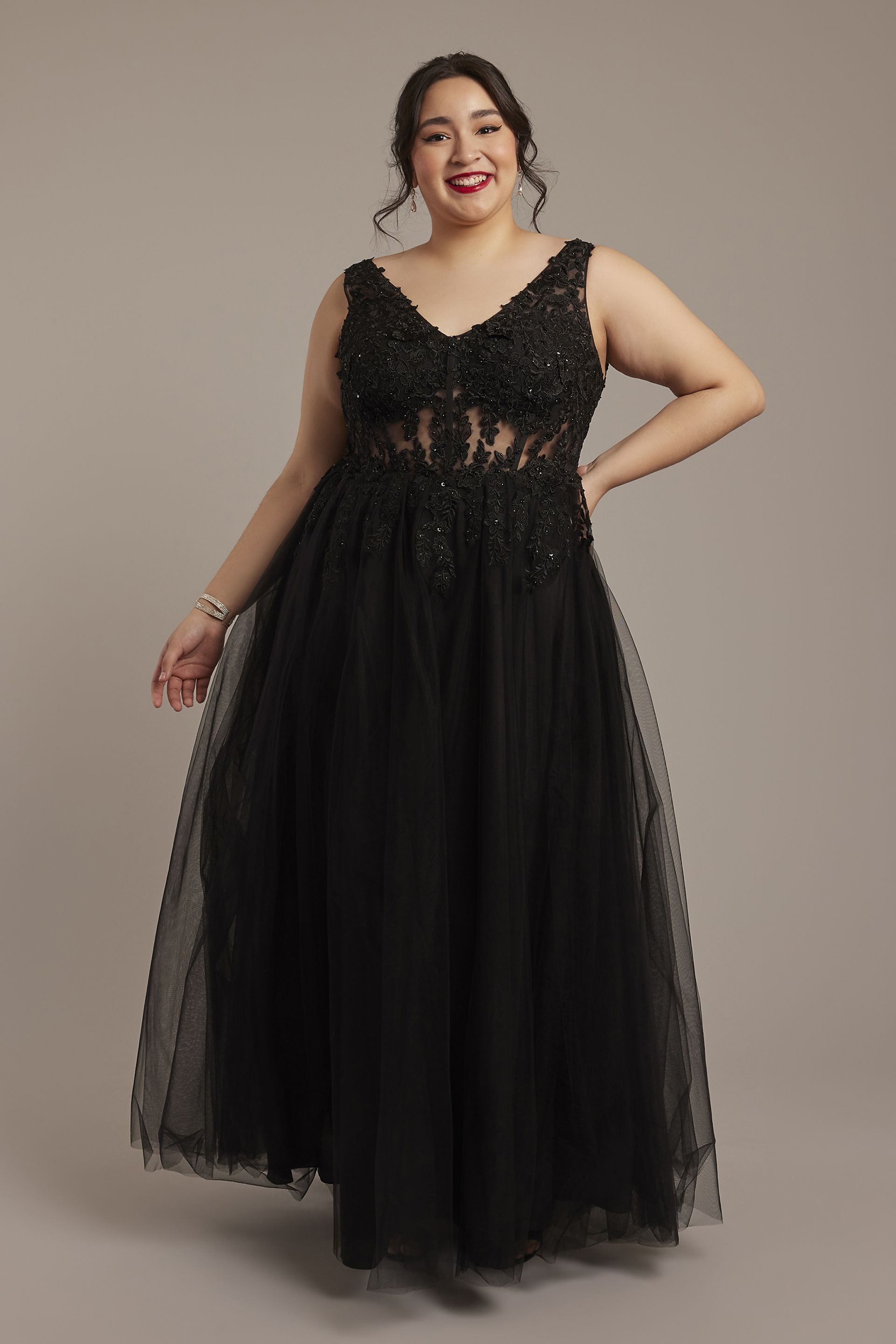 Appliqued Tulle A-Line Tank Dress in Black Size: 20 David's Bridal