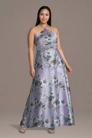 Picture of Floral Charmeuse Halter A-Line Dress