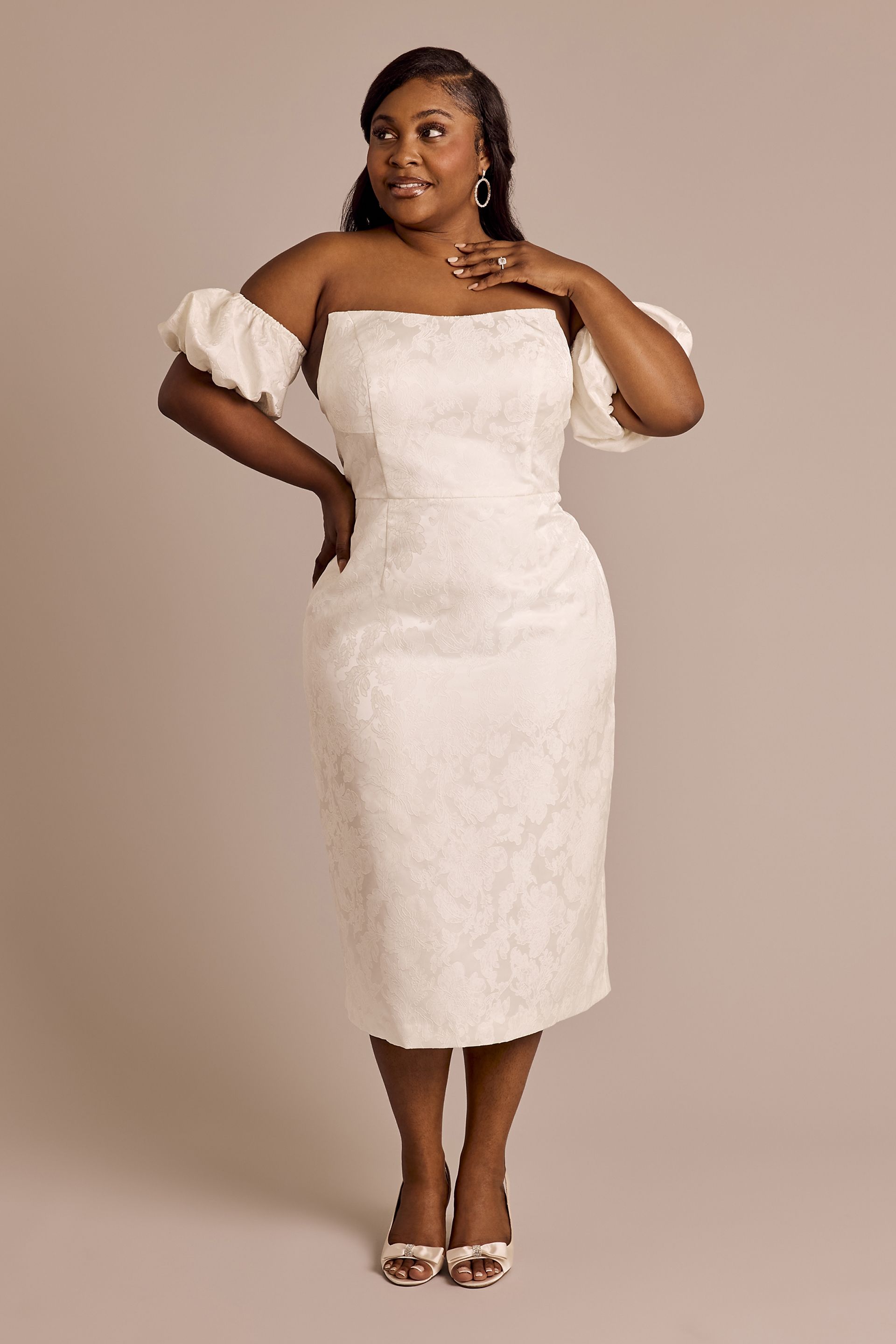 Jacquard Midi Dress with Removable Sleeves | David's Bridal