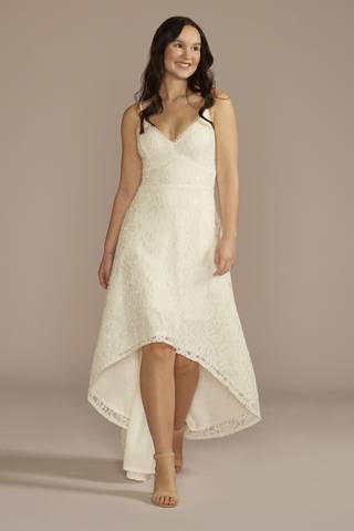 Picture of High-Low Lace Spaghetti Strap V-Neck Wedding Dress