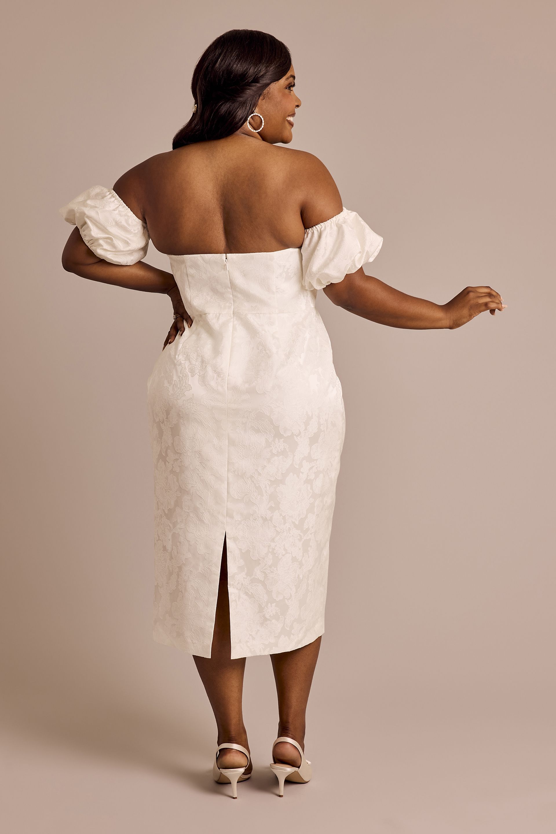 Jacquard Midi Dress with Removable Sleeves | David's Bridal