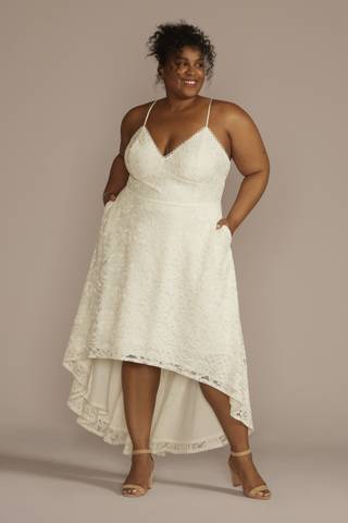 Picture of High-Low Lace Spaghetti Strap V-Neck Wedding Dress