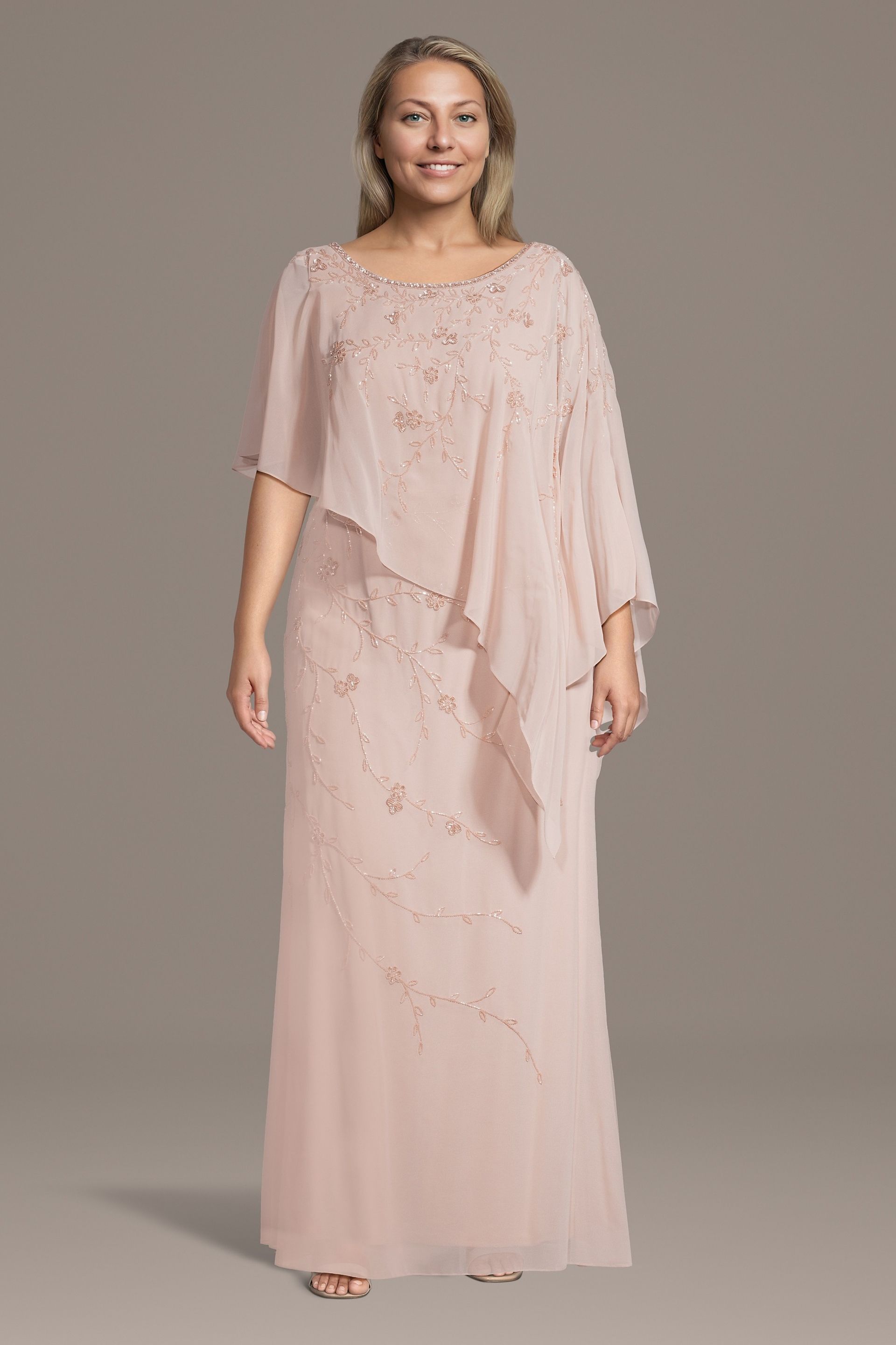 Picture of Beaded Asymmetrical Capelet Sheath Dress