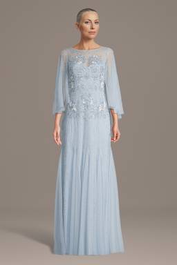 beaded sheath wedding dress with illusion mesh Elizabeth K GL3666 - Long Mesh Sheath Dress