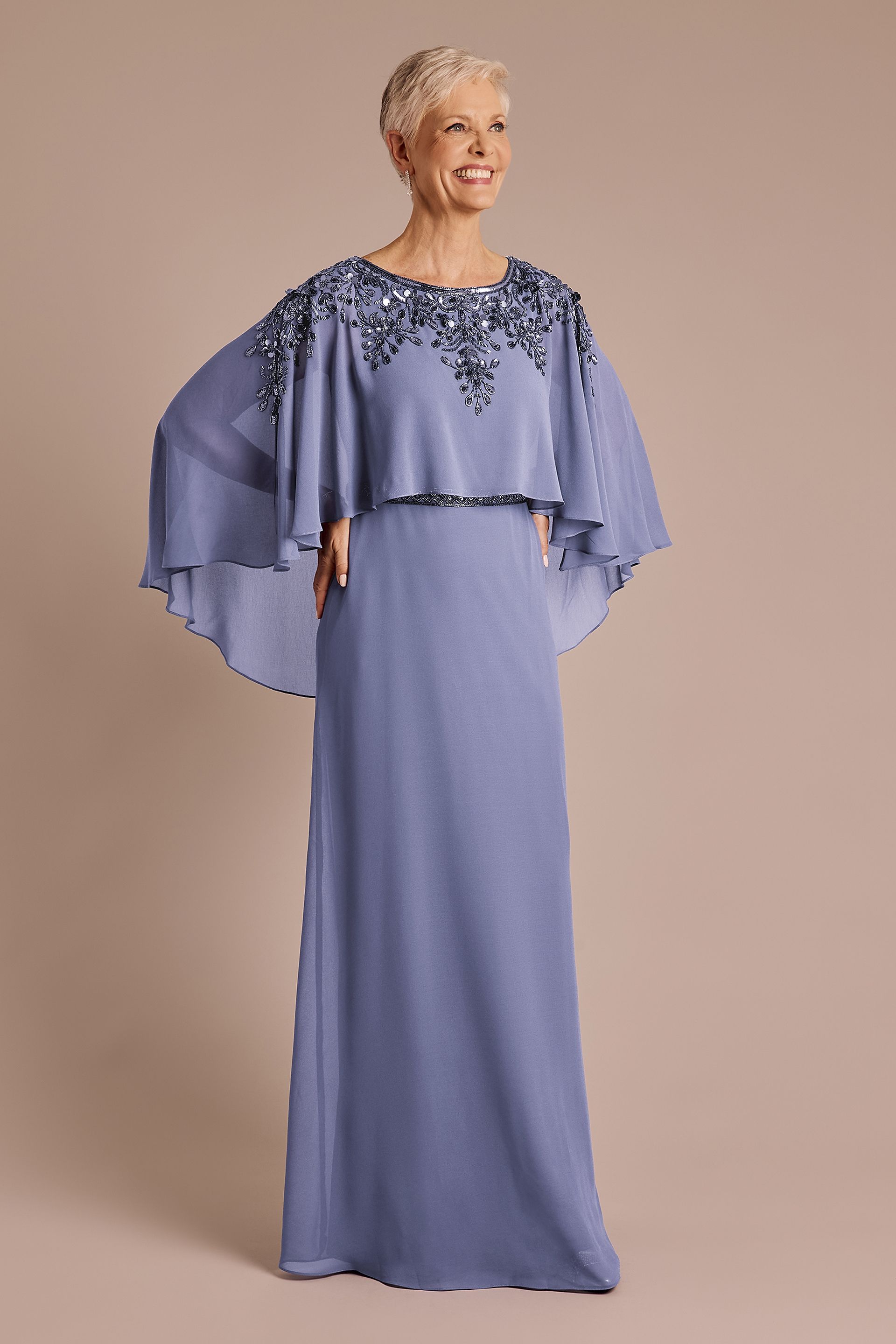 Picture of Draped Sheath Dress with Beaded Capelet