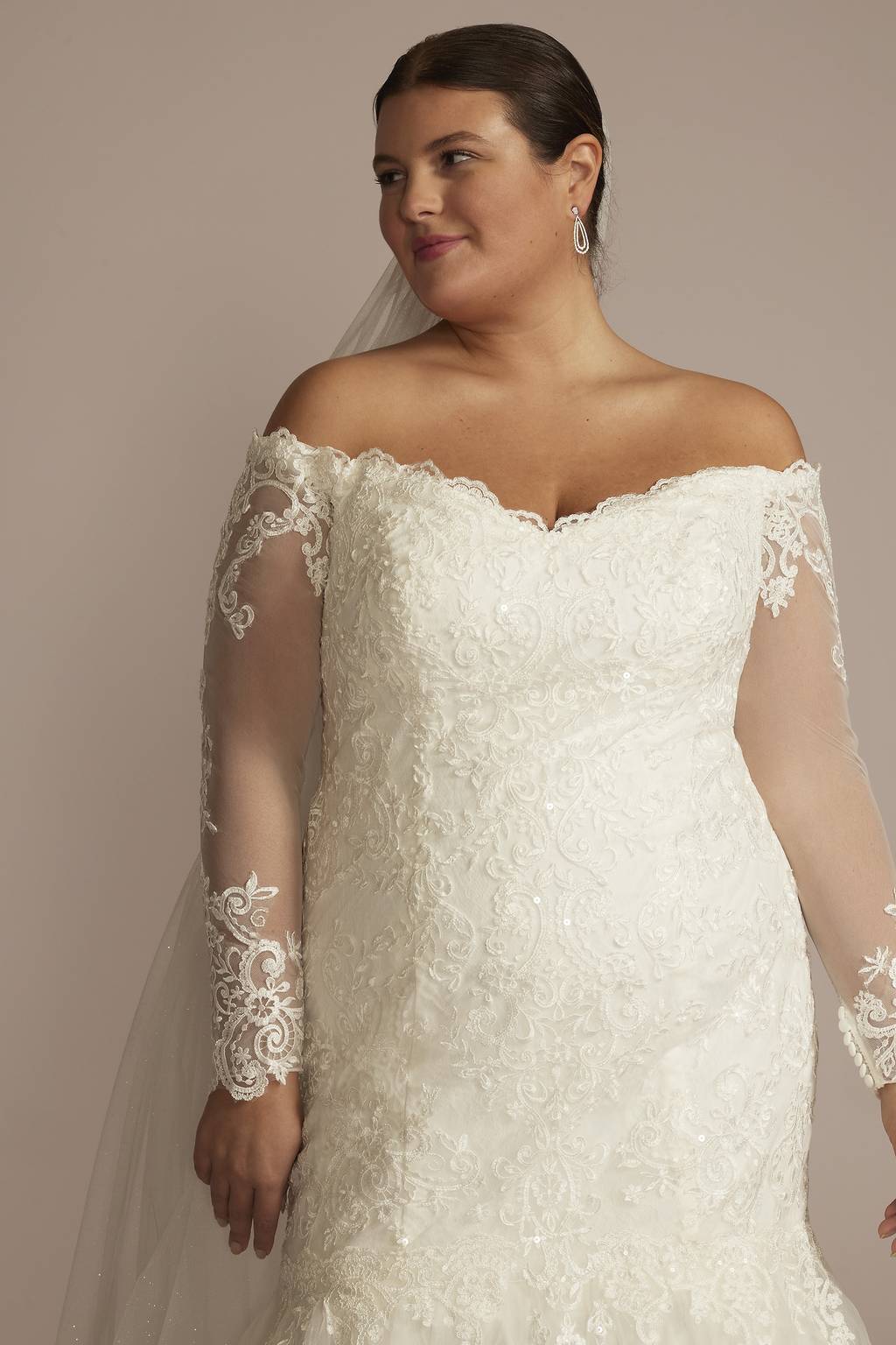 david's bridal trumpet lace dress As is Lace and Tulle Trumpet Wedding Dress