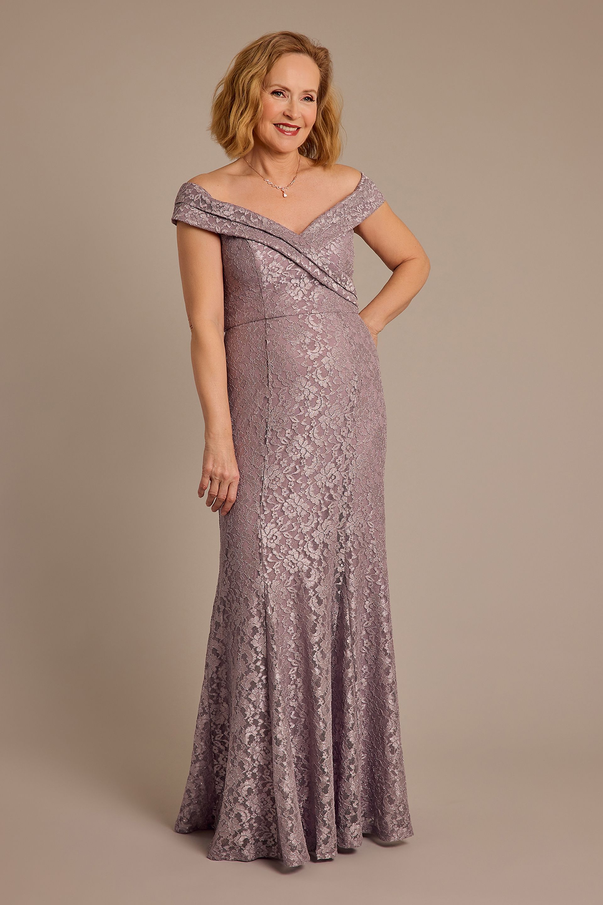 Picture of Stretch Lace Off-the-Shoulder Mermaid Dress