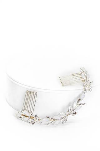 View Brides and Hairpins Opal and Crystal Leaf Halo Comb in all available color and sizes Picture of Opal and Crystal Leaf Halo Comb