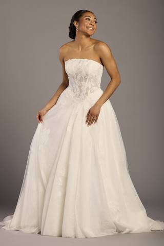 View Melissa Sweet Lace Ball Gown with Matching Appliqued Scarf in all available color and sizes Picture of Lace Ball Gown with Matching Appliqued Scarf