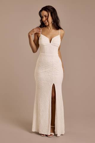 Picture of V-Notch Glitter Lace Sheath Wedding Dress