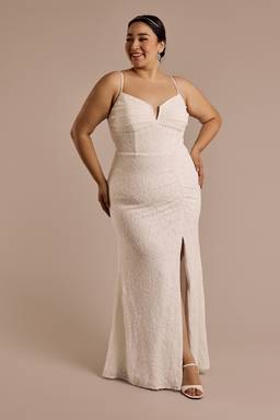 ruched spaghetti strap jersey dress with lace slit As Is Ruched Skinny Strap Dress with Lace Slit