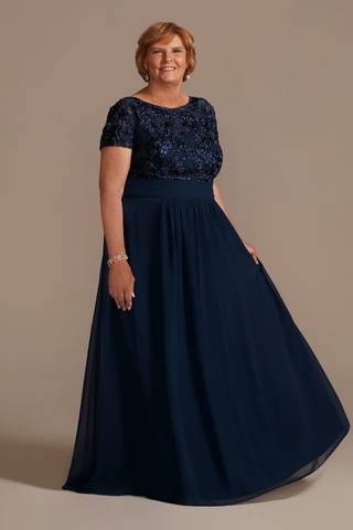 Picture of Floor Length Sheath Gown with Lace Bodice