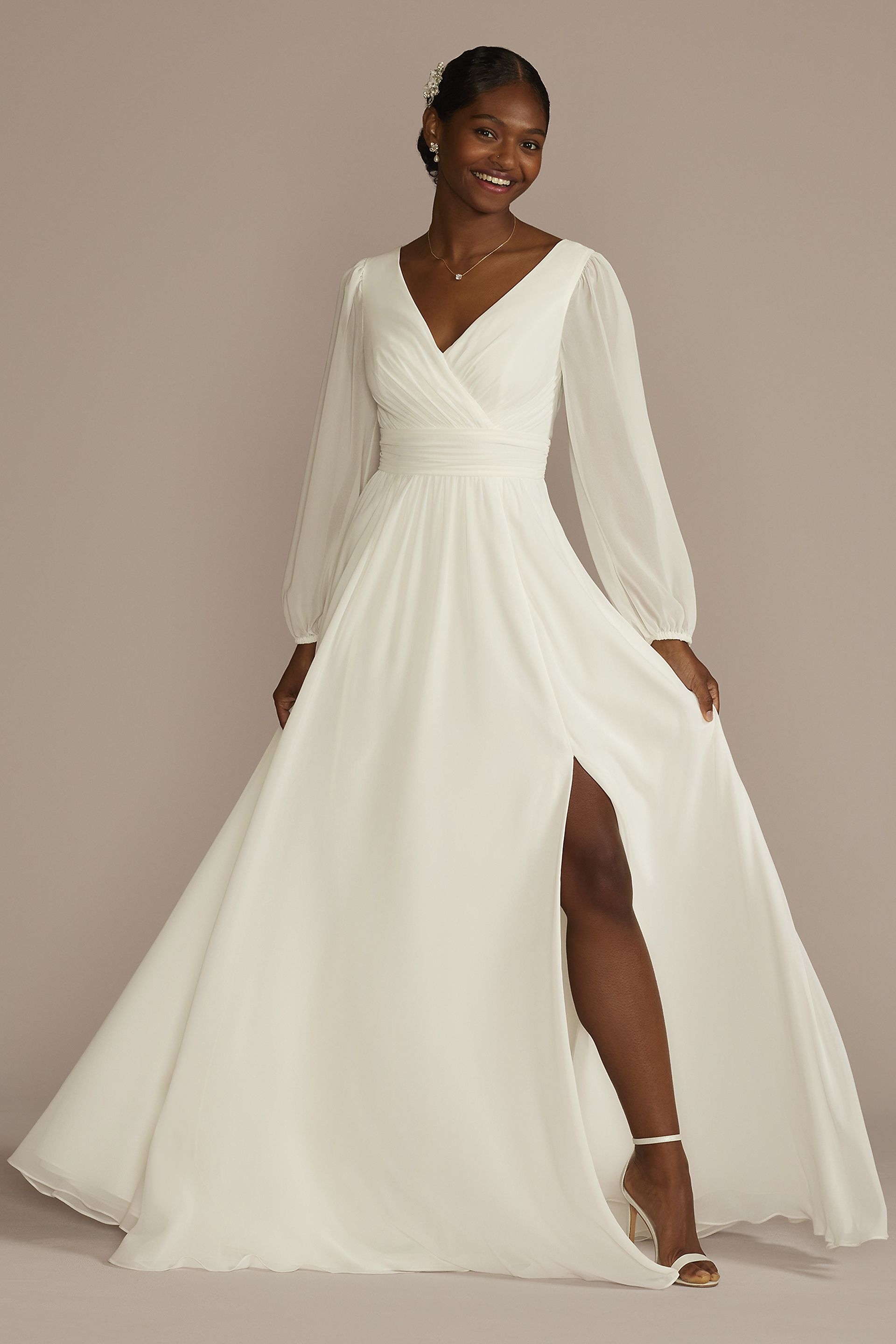 Picture of Long Billow Sleeve Chiffon A-Line Wedding Dress