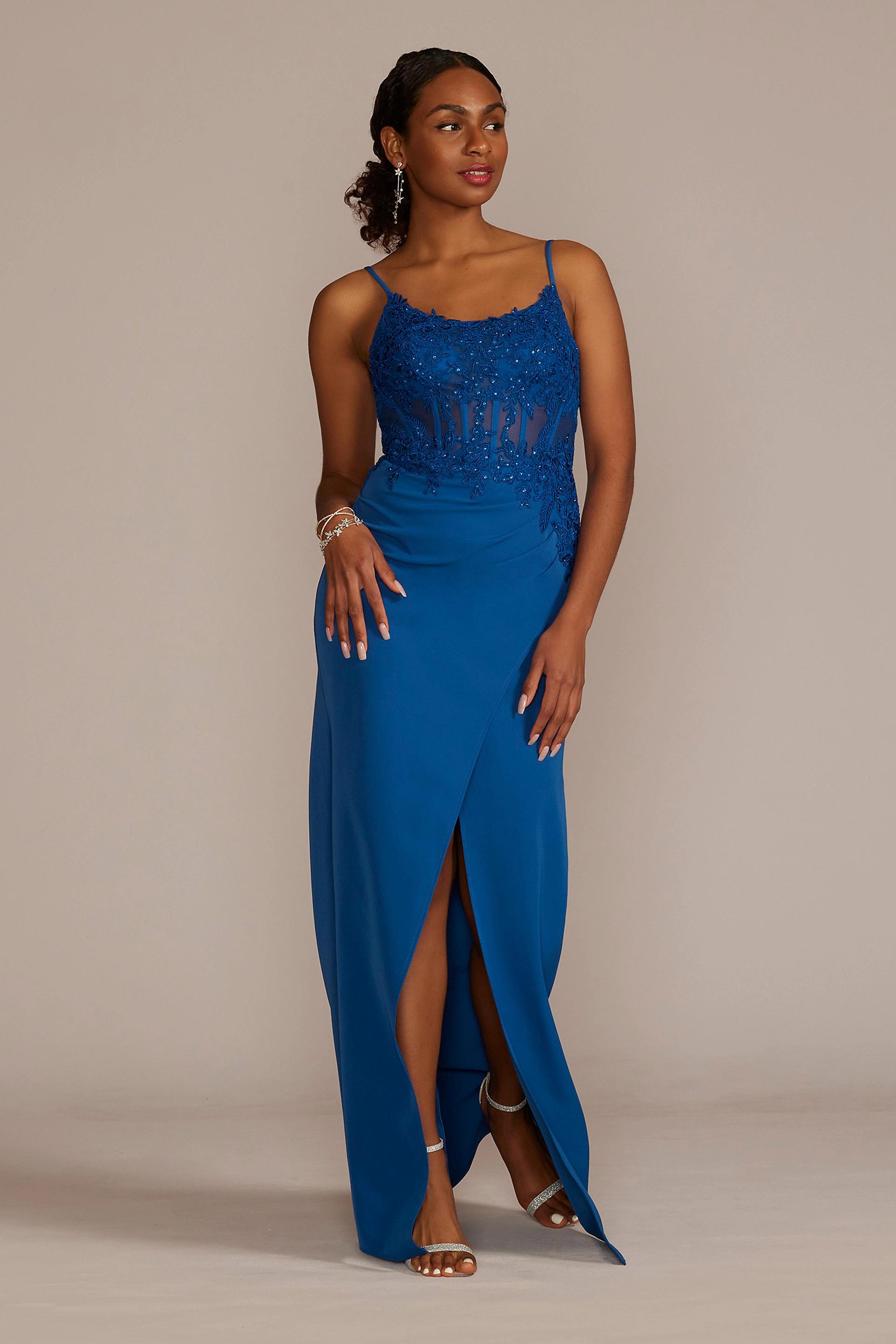 Picture of Sheath Crepe Gown with Embellished Corset Bodice