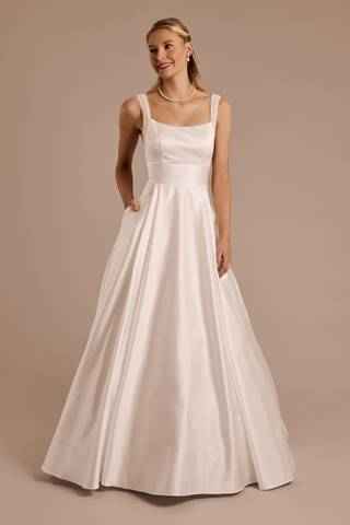 View DB Studio Satin Ball Gown Wedding Dress with Pearl Straps in all available color and sizes Picture of Satin Ball Gown Wedding Dress with Pearl Straps
