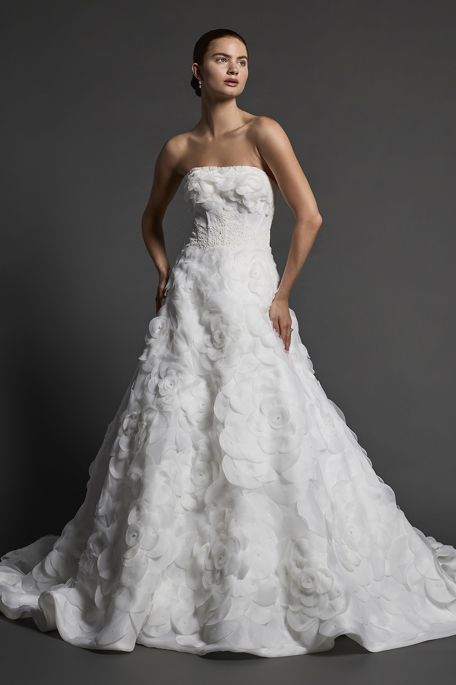 Viola Chan Couture Couture Corset Organza Ball Gown Wedding Dress in Soft White Size: 8 David's Bridal