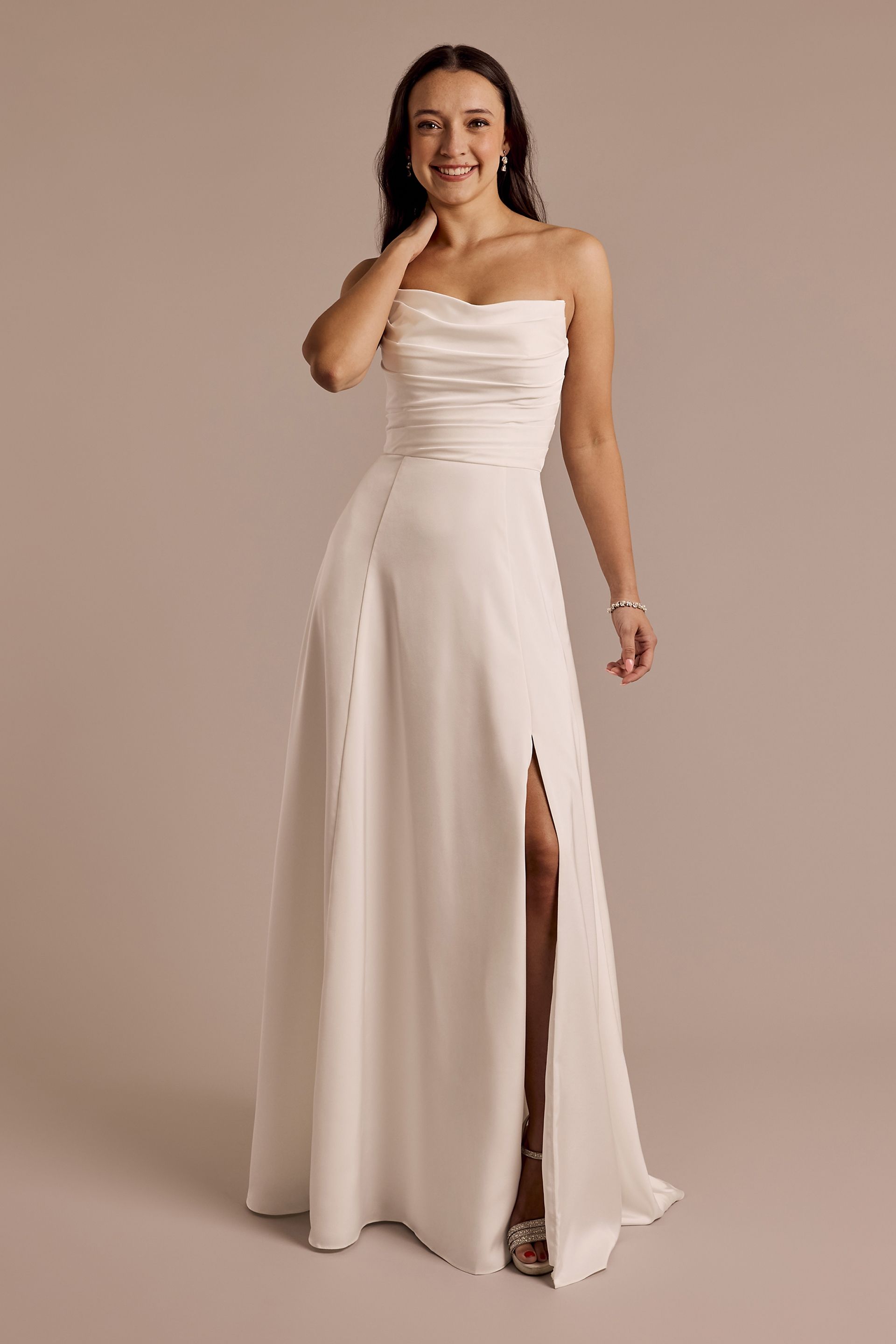 DB Studio Matte Satin Sculpted Bodice A-Line Wedding Dress in Soft White Size: 6 David's Bridal