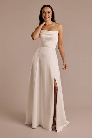 View DB Studio Matte Satin Sculpted Bodice A-Line Wedding Dress in all available color and sizes Picture of Matte Satin Sculpted Bodice A-Line Wedding Dress