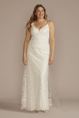 Picture of Sequin Floral A-Line Spaghetti Strap Wedding Dress
