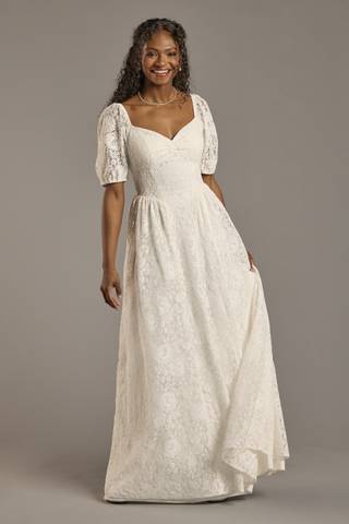 View DB Studio Lace A-Line Short Sleeve Dress with Tie Back in all available color and sizes Picture of Lace A-Line Short Sleeve Dress with Tie Back