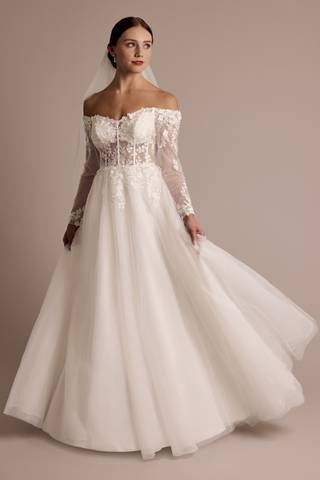 Picture of Off-the-Shoulder Long Sleeve Appliqued Ball Gown