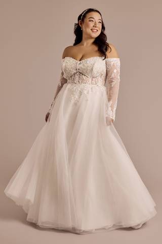 Picture of Off-the-Shoulder Long Sleeve Appliqued Ball Gown