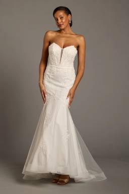 david's bridal lace mermaid dress As Is Beaded Scroll and Lace Mermaid Wedding Dress