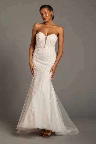db studio lace dress Reimagine DB Studio Recycled lace illusion cap sleeve wedding dress