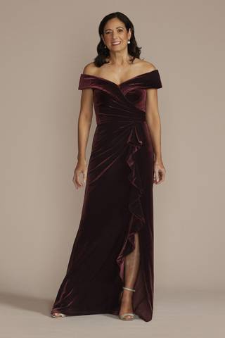 Picture of Velvet Off-the-Shoulder Sheath with Ruffle