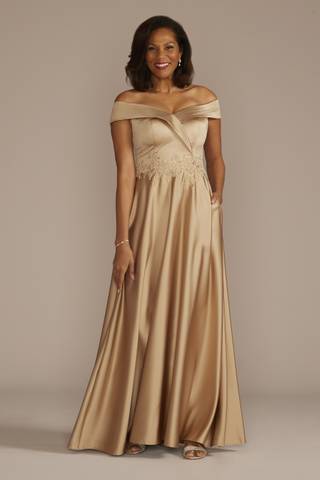 Picture of Embroidered Off-the-Shoulder Satin A-Line Dress