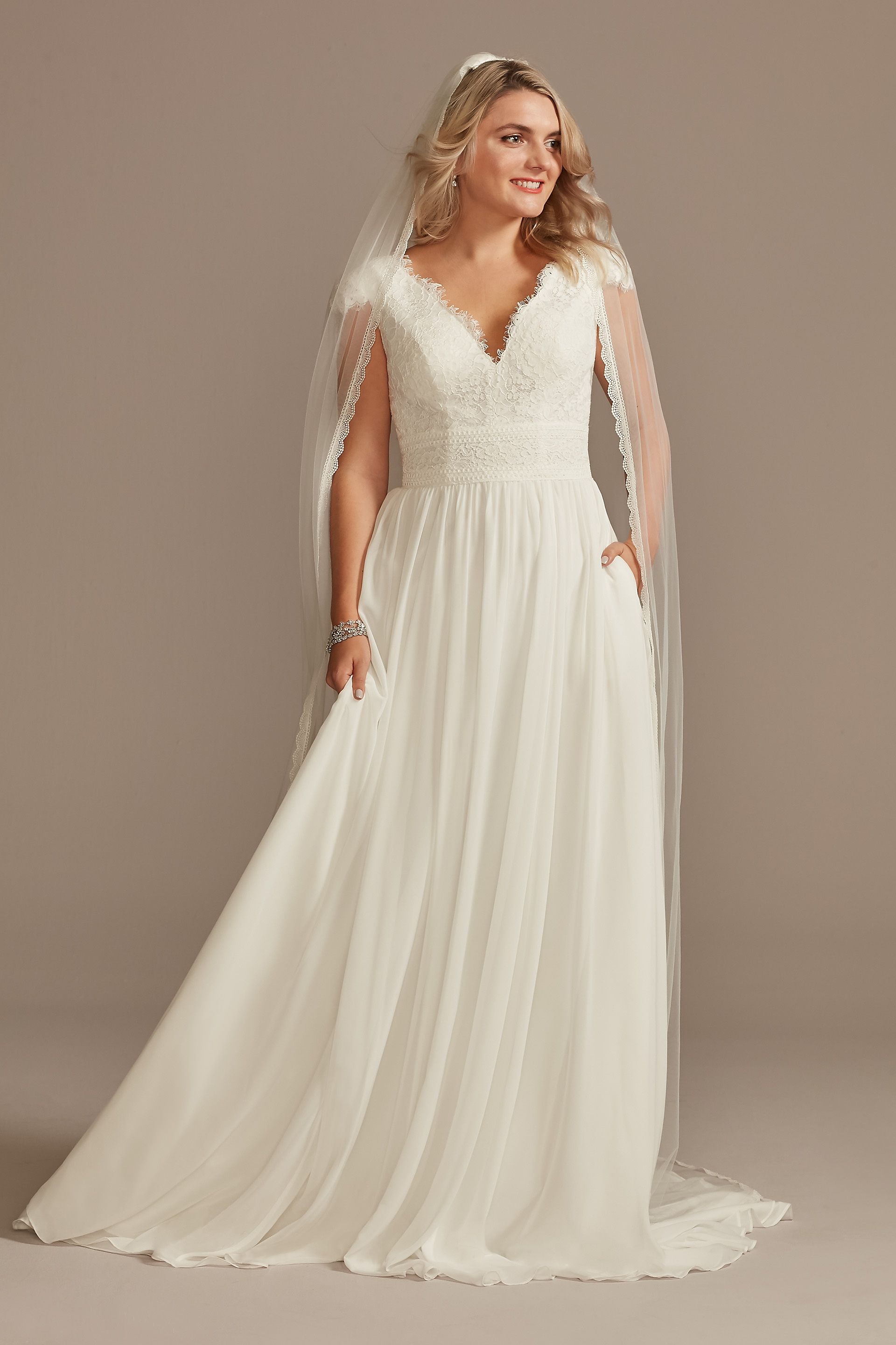 Picture of Lace Illusion Back Chiffon Wedding Dress