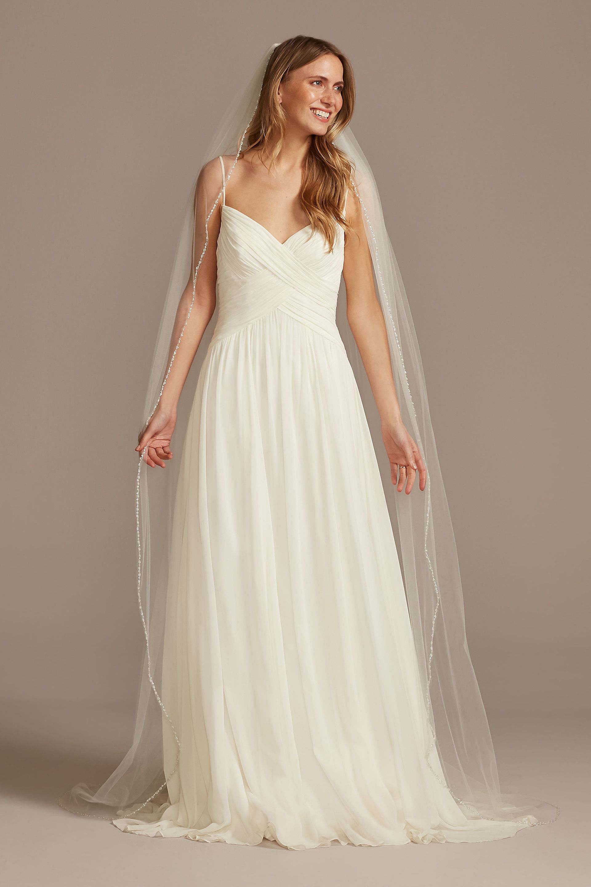 Picture of Bead and Pearl Trimmed Chapel Length Veil