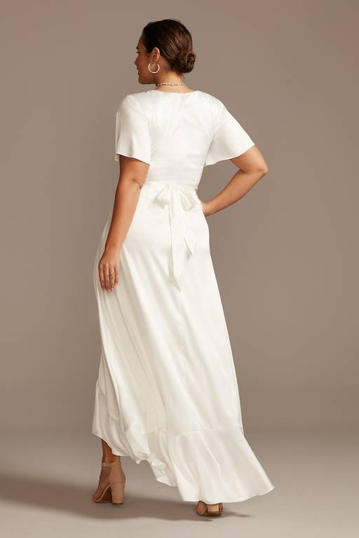 flutter sleeve stretch satin dress with ruffle hem David's Bridal | Dresses | Flutter Sleeve Stretch Satin Dress With Ruffle  Hem Db Studio Sdwg825