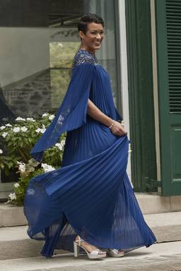 plus size pleated halter dress Stacie Pleated Halter Maxi Dress / Bright Blue | MESHKI