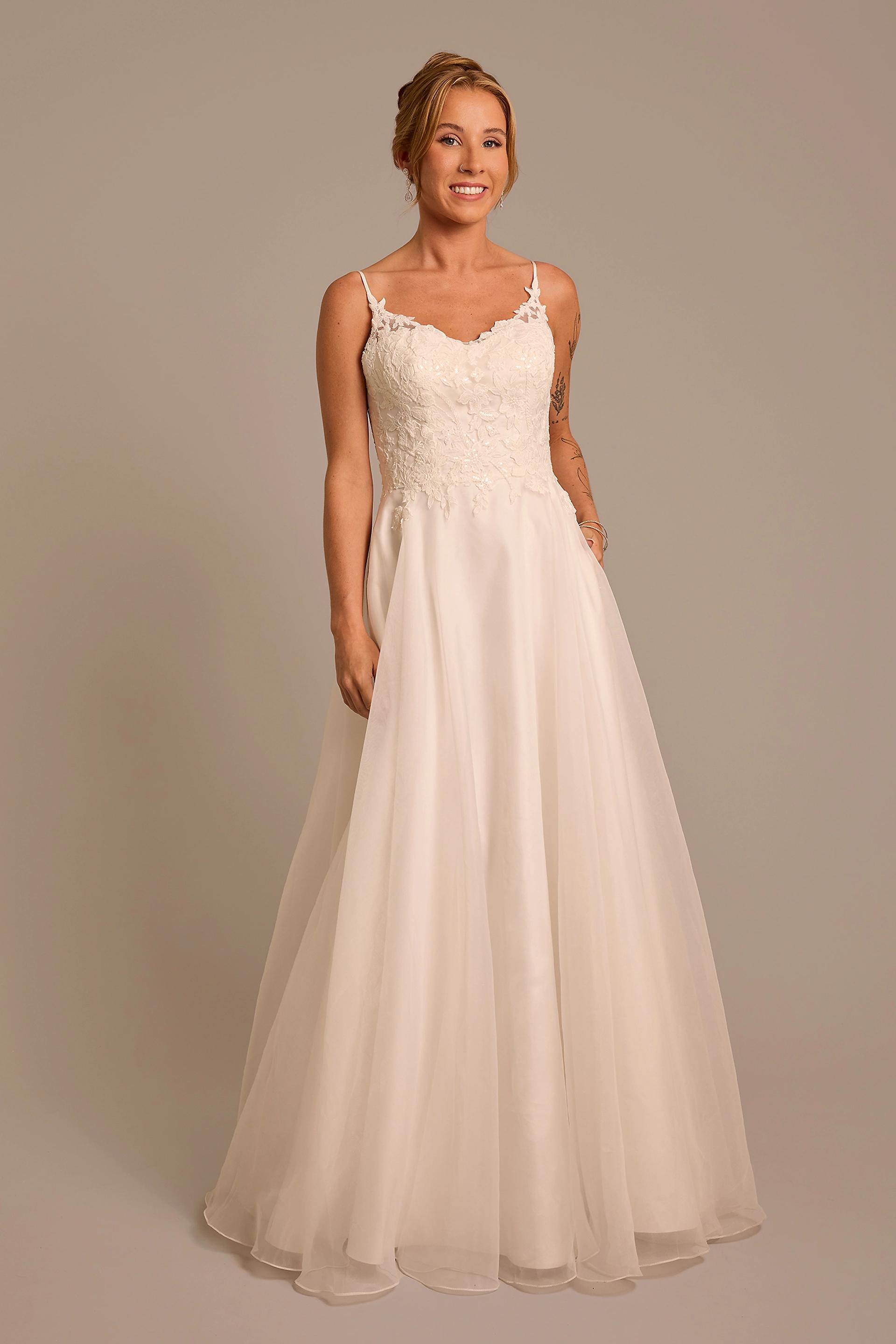 DB Studio Organza A-Line Wedding Dress With Lace Appliques in Soft White Size: 24W David's Bridal