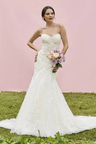 View Galina Signature Beaded Lace Mermaid Wedding Dress in all available color and sizes Picture of Beaded Lace Mermaid Wedding Dress